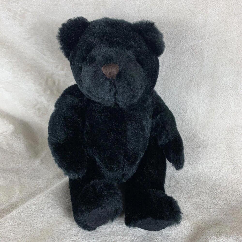 Black Teddy Bear Brown Nose Sitting Shiny Satiny Plush Stuffed Toy 9.5" No Tag